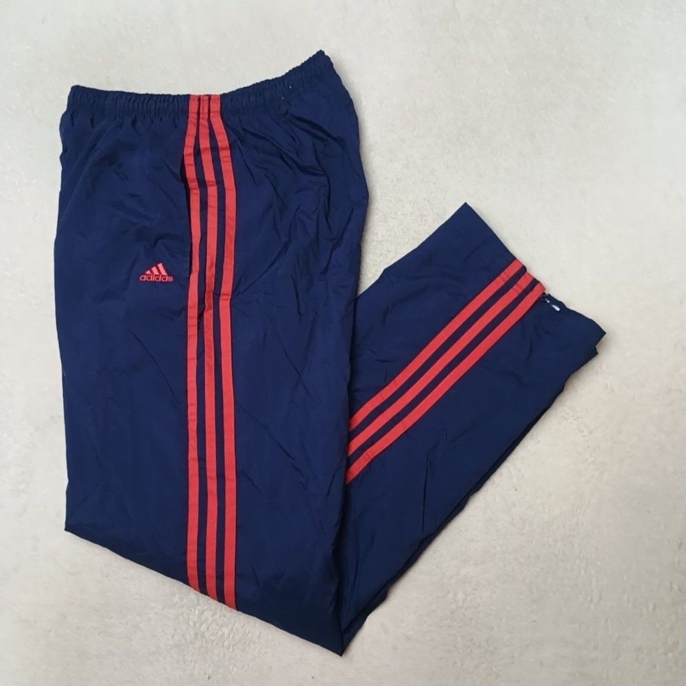 Vintage Adidas Track Pants Mens Small Y2K Blue Nylon Lined Stripe Zip Ankle